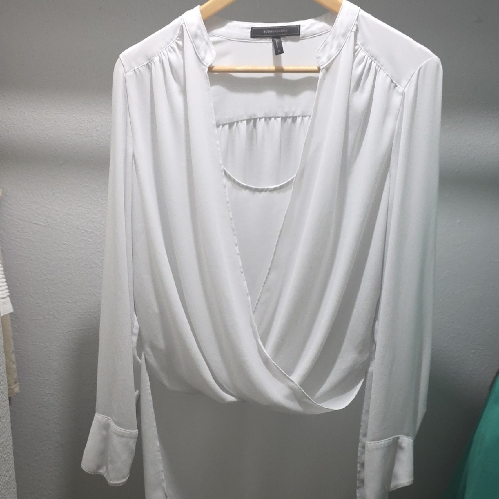 BCBGMaxAzria White Draped Blouse